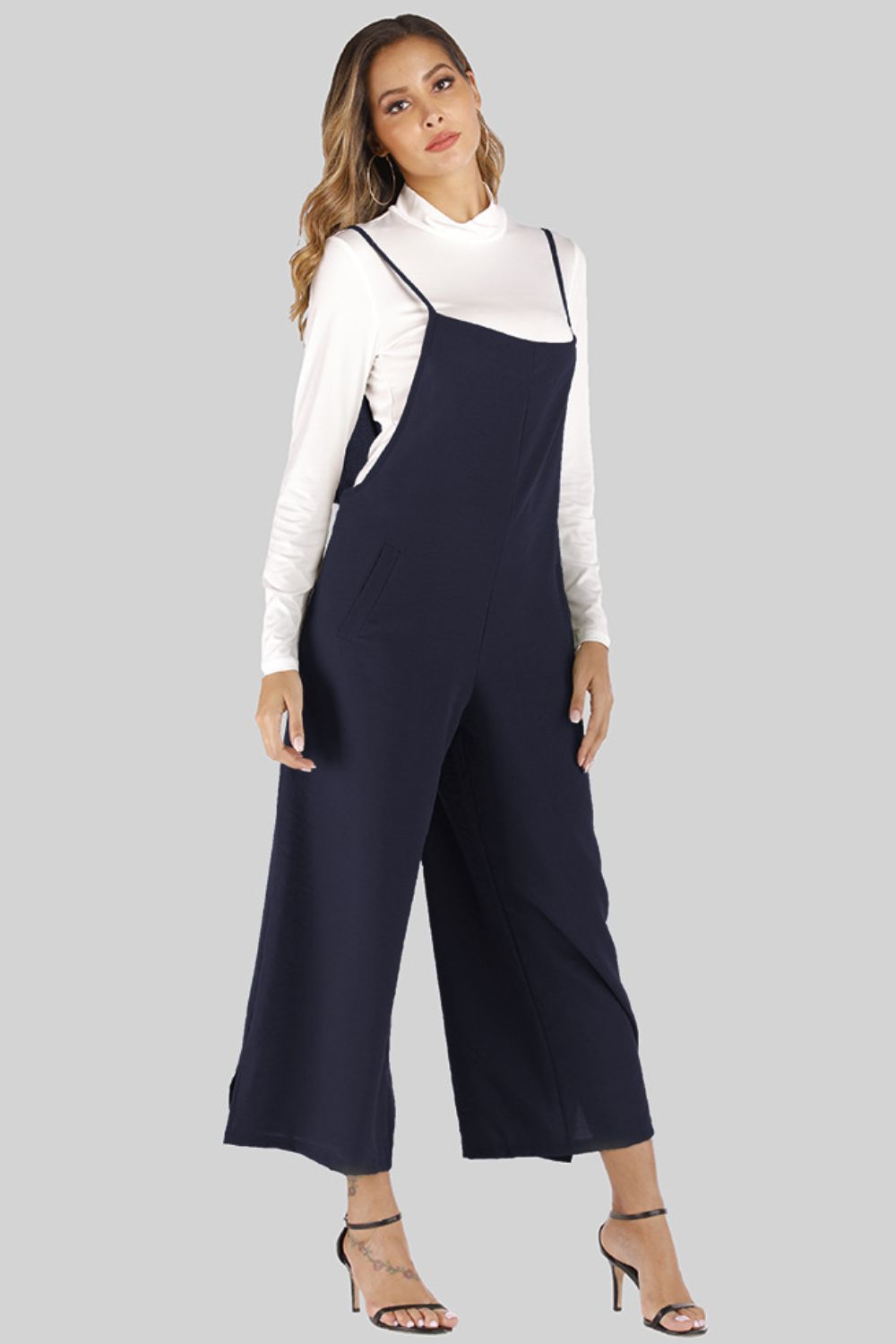 Full Size Cropped Wide Leg Overalls with Pockets - Pants - FITGGINS