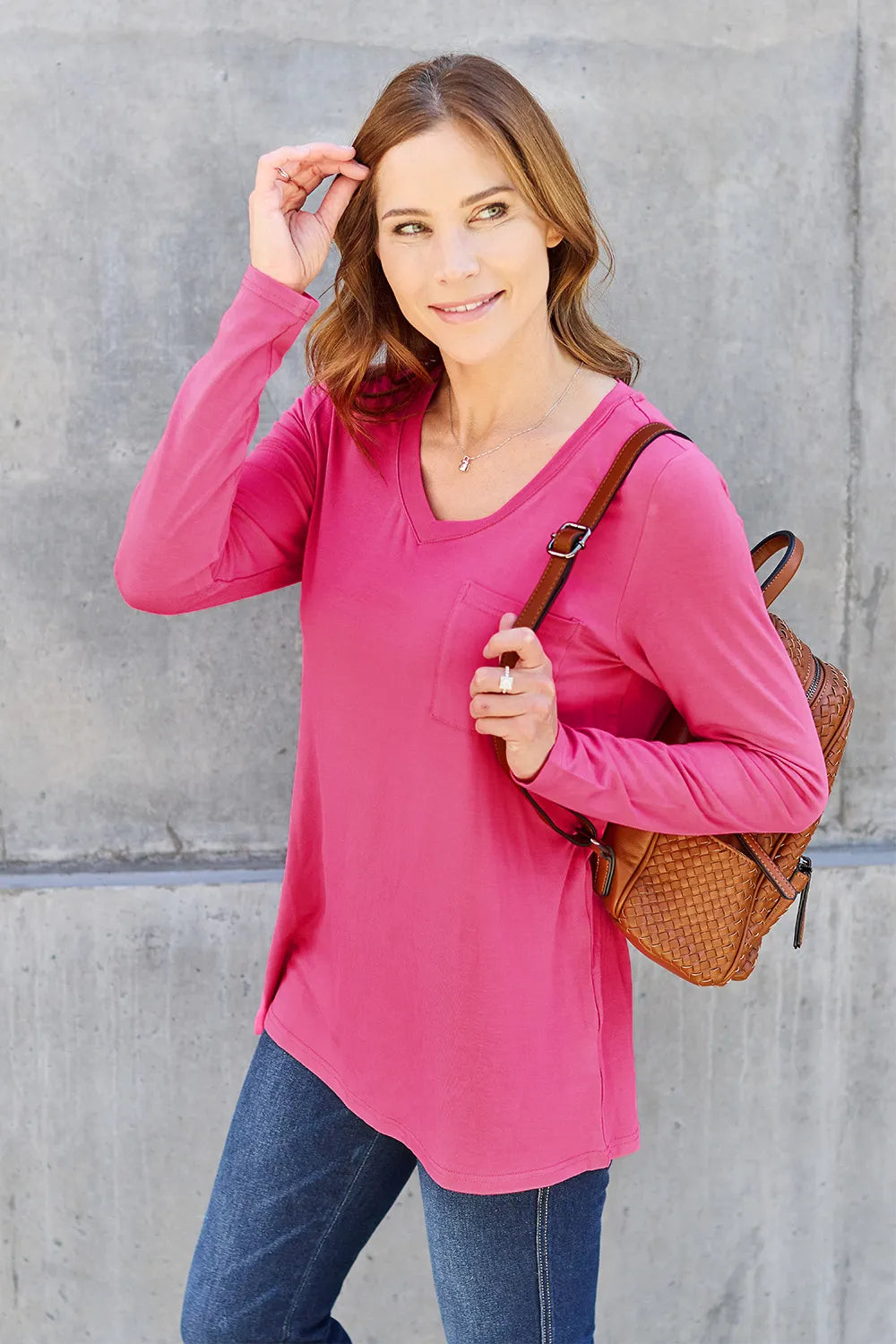 Basic Bae Full Size V-Neck Long Sleeve Top Fitggins