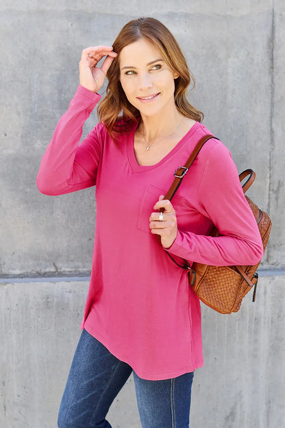 Basic Bae Full Size V-Neck Long Sleeve Top Fitggins