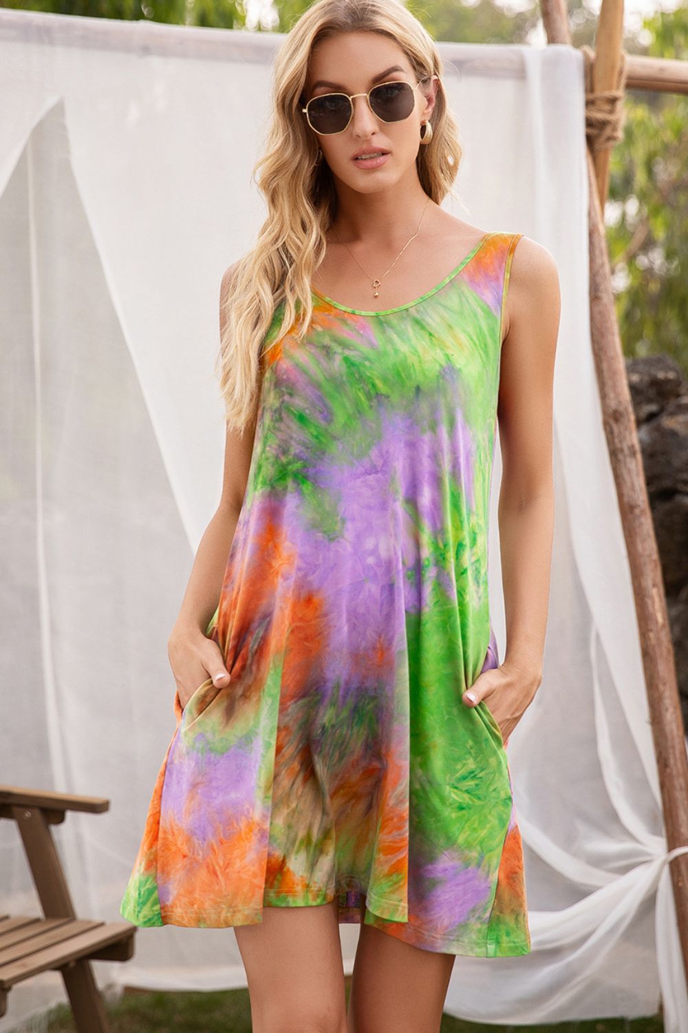 Ivy Lane Tie-Dye Sleeveless Dress with Pockets Fitggins
