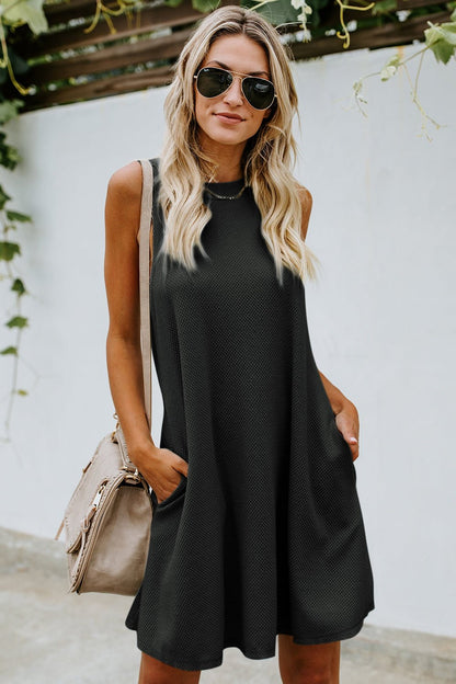 Crisscross Open Back Sleeveless Dress with Pockets - Casual & Maxi Dresses - FITGGINS