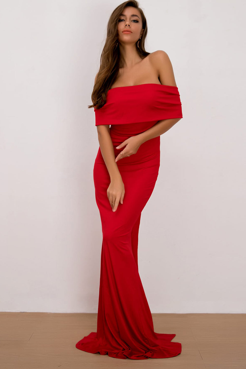 Off-Shoulder Floor Length Dress - - FITGGINS