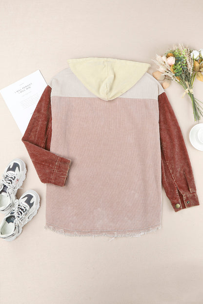 Snap Front Hooded Corduroy Shacket Fitggins