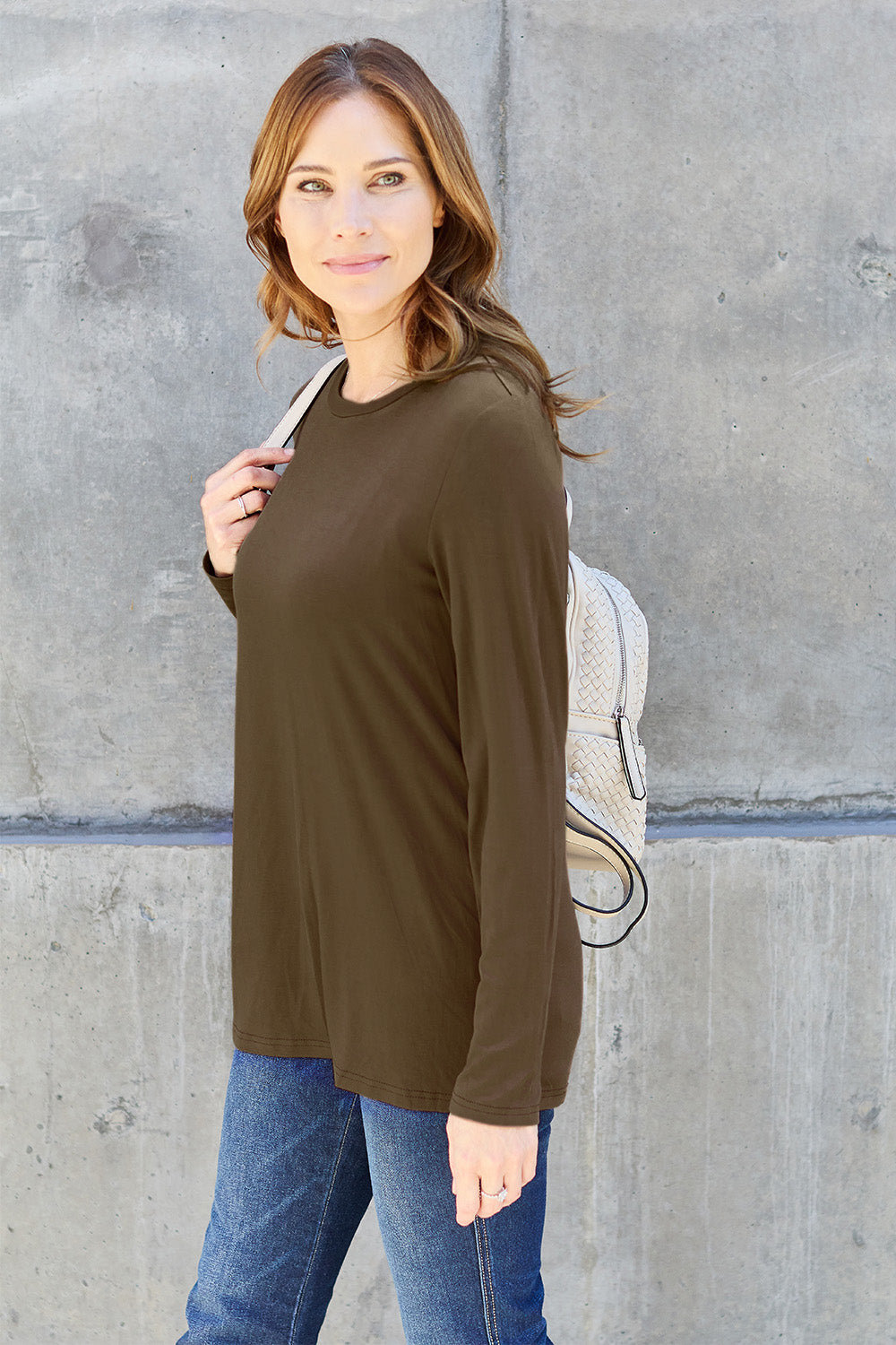 Basic Bae Full Size Round Neck Long Sleeve Top - T-Shirts - FITGGINS