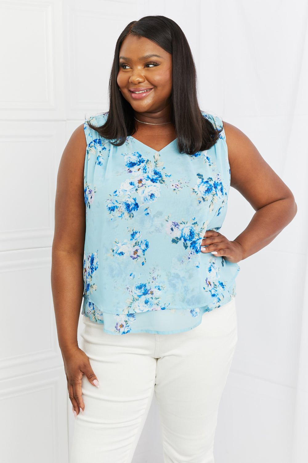 Sew In Love Off To Brunch Full Size Floral Tank Top - Blouses - FITGGINS