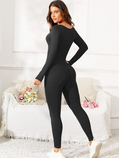 Scoop Neck Long Sleeve Active Jumpsuit Fitggins