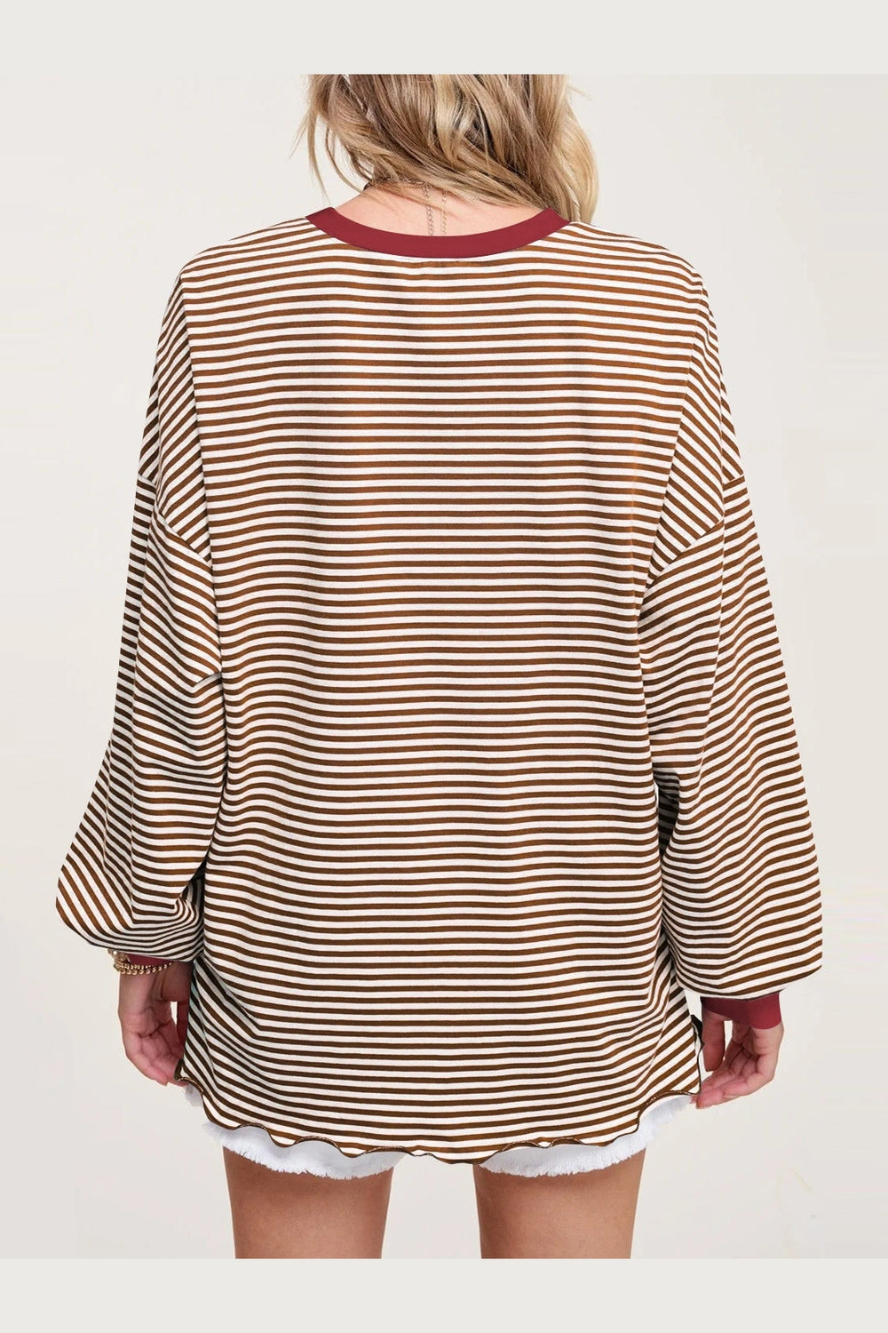 Contrast Striped Long Sleeve Sweatshirt - Sweatshirts & Hoodies - FITGGINS