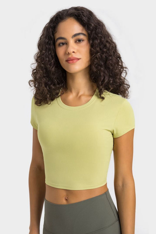 Millennia Round Neck Short Sleeve Cropped Sports T-Shirt Lemon Fitggins