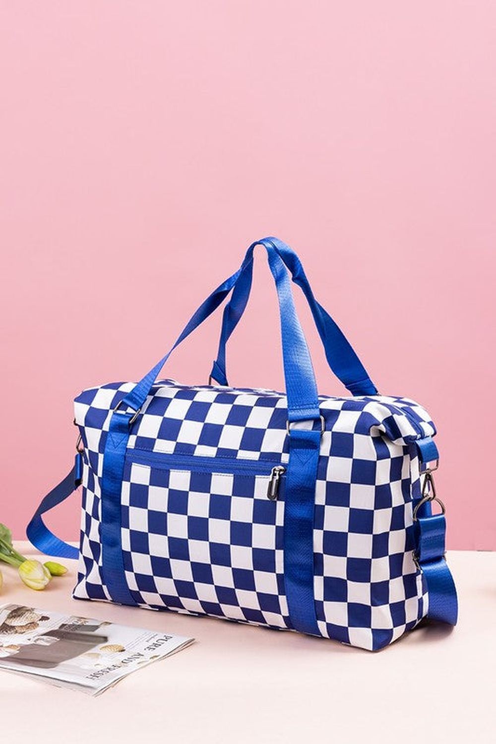 Zenana Checkered Multi-Pocket Travel Bag - Handbag - FITGGINS