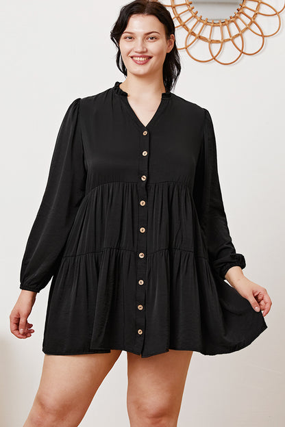 Ruffled Button Up Long Sleeve Tiered Shirt - Shirts - FITGGINS