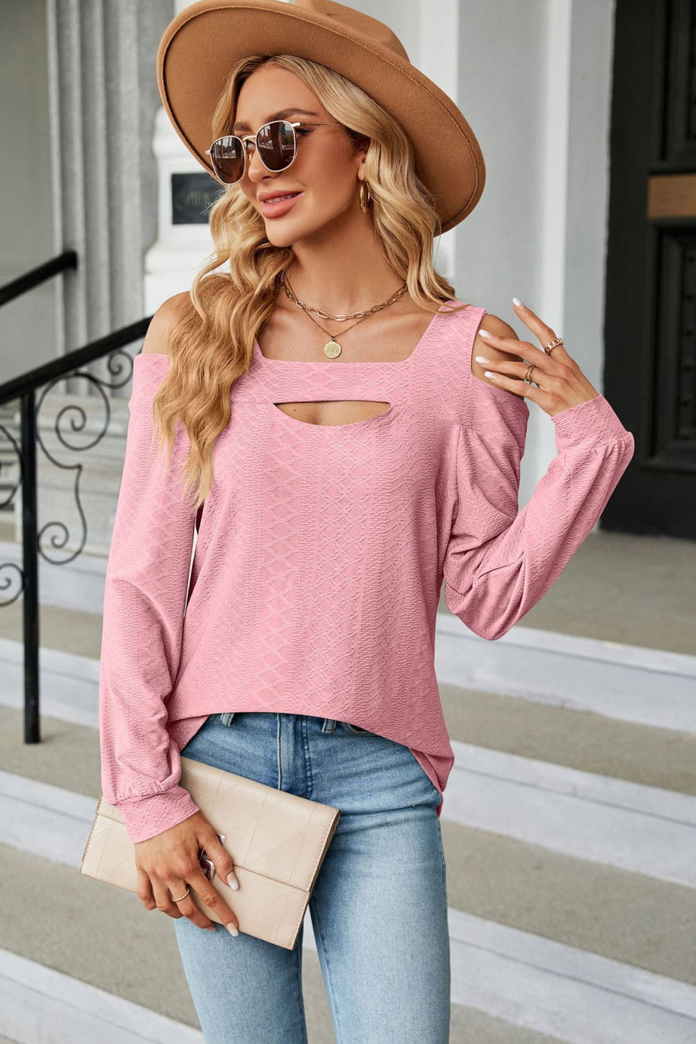 Cold Shoulder Square Neck Cutout Blouse Fitggins