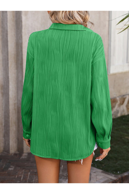 Mandy Sheer Button-Up Dropped Shoulder Shirt Fitggins