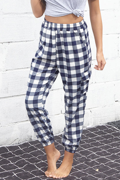 Perfee Plaid Elastic High Waist Cargo Pants - Pants - FITGGINS