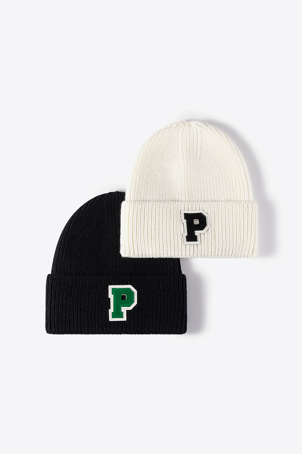 Letter Patch Cuffed Knit Beanie - Hats - FITGGINS