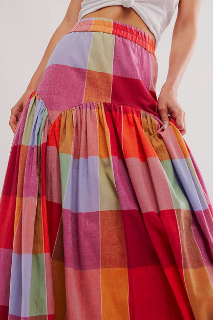 Color Block Elastic Waist Maxi Skirt - Shirts - FITGGINS