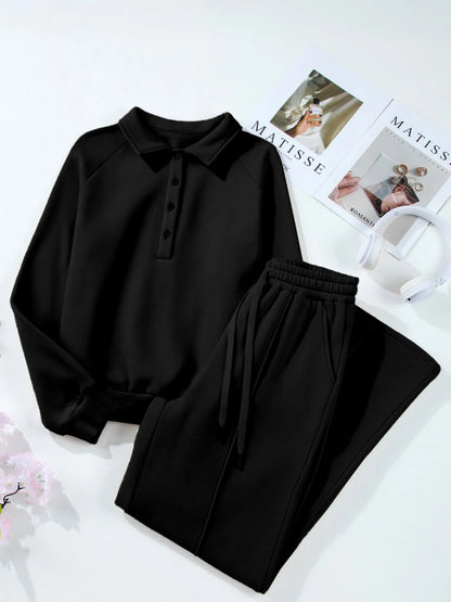 Collared Sweatshirt and High Waist Pants Active Set Fitggins