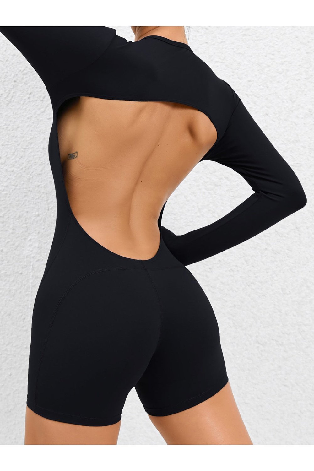 Cutout Round Neck Long Sleeve Active Romper - Active Set - FITGGINS
