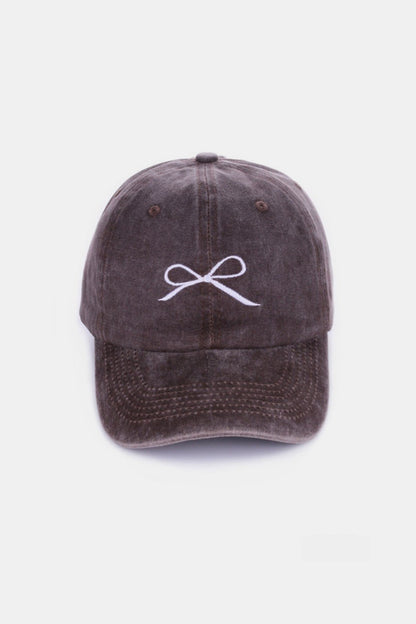 Zenana Bow Embroidered Washed Cotton Caps - Hats - FITGGINS