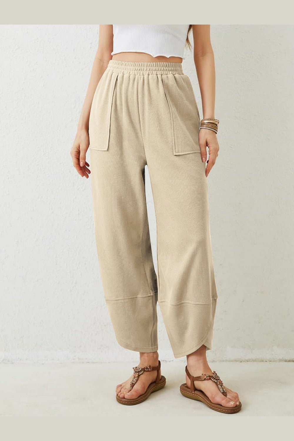 Lovelet Elastic Waist Wide Leg Pants - Pants - FITGGINS