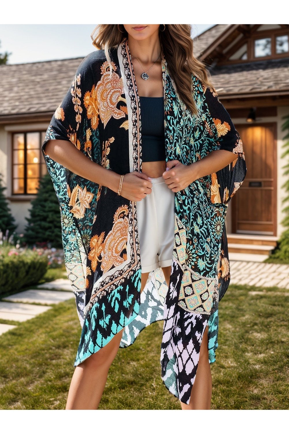 Printed Open Front Cover-Up - Cover-Ups - FITGGINS