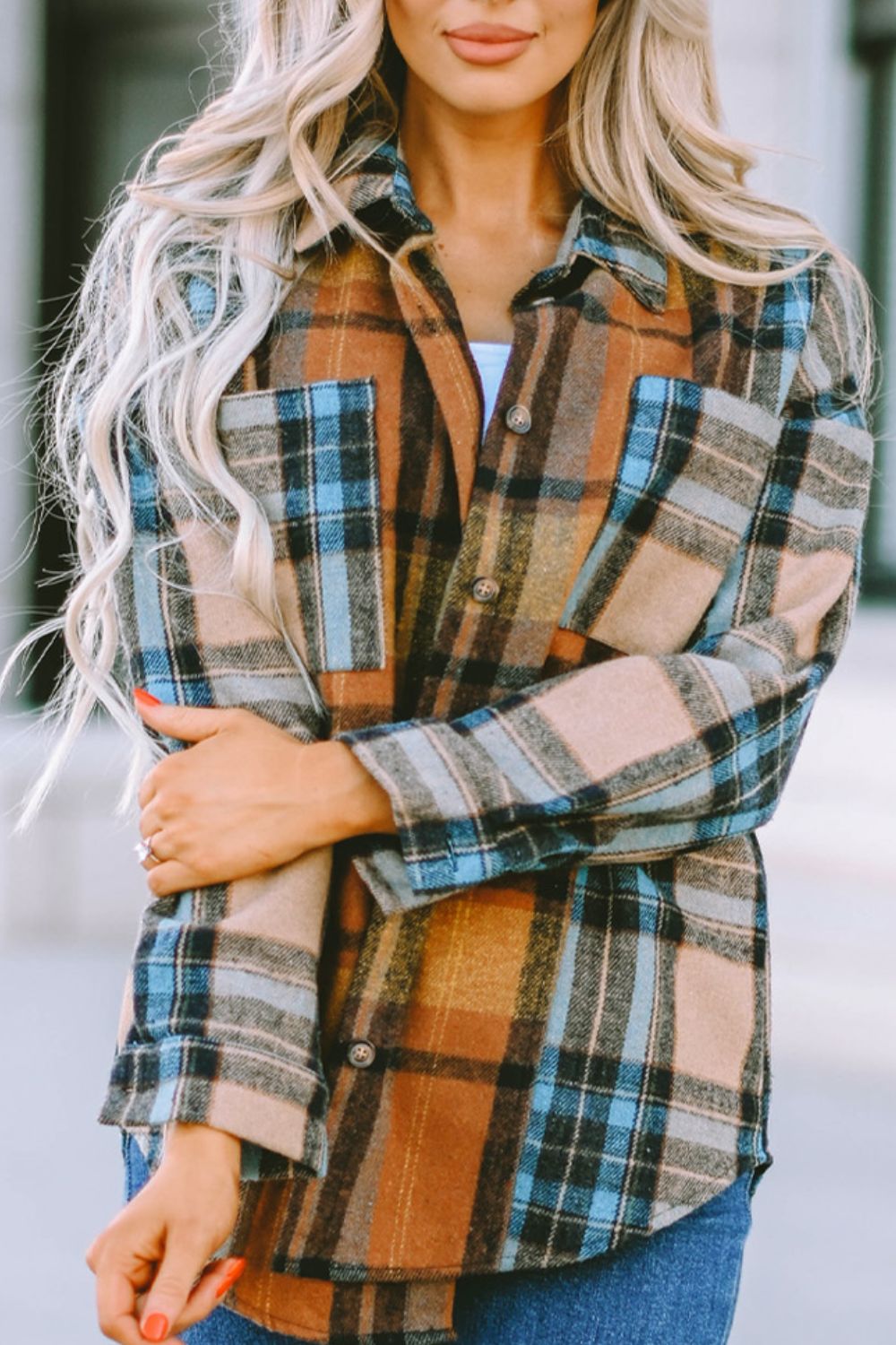 Plaid Collared Neck Long Sleeve Shirt - Shirts - FITGGINS