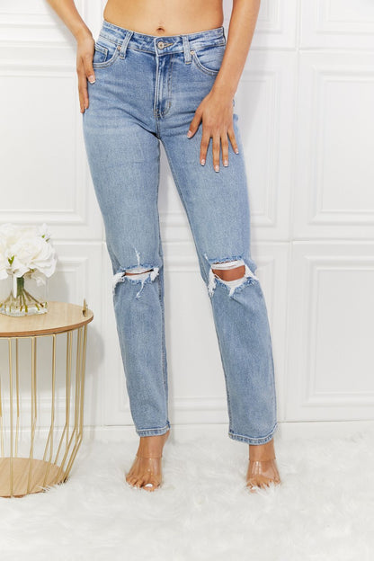 Kancan High Rise Distressed Slim Straight Jeans - Jeans - FITGGINS