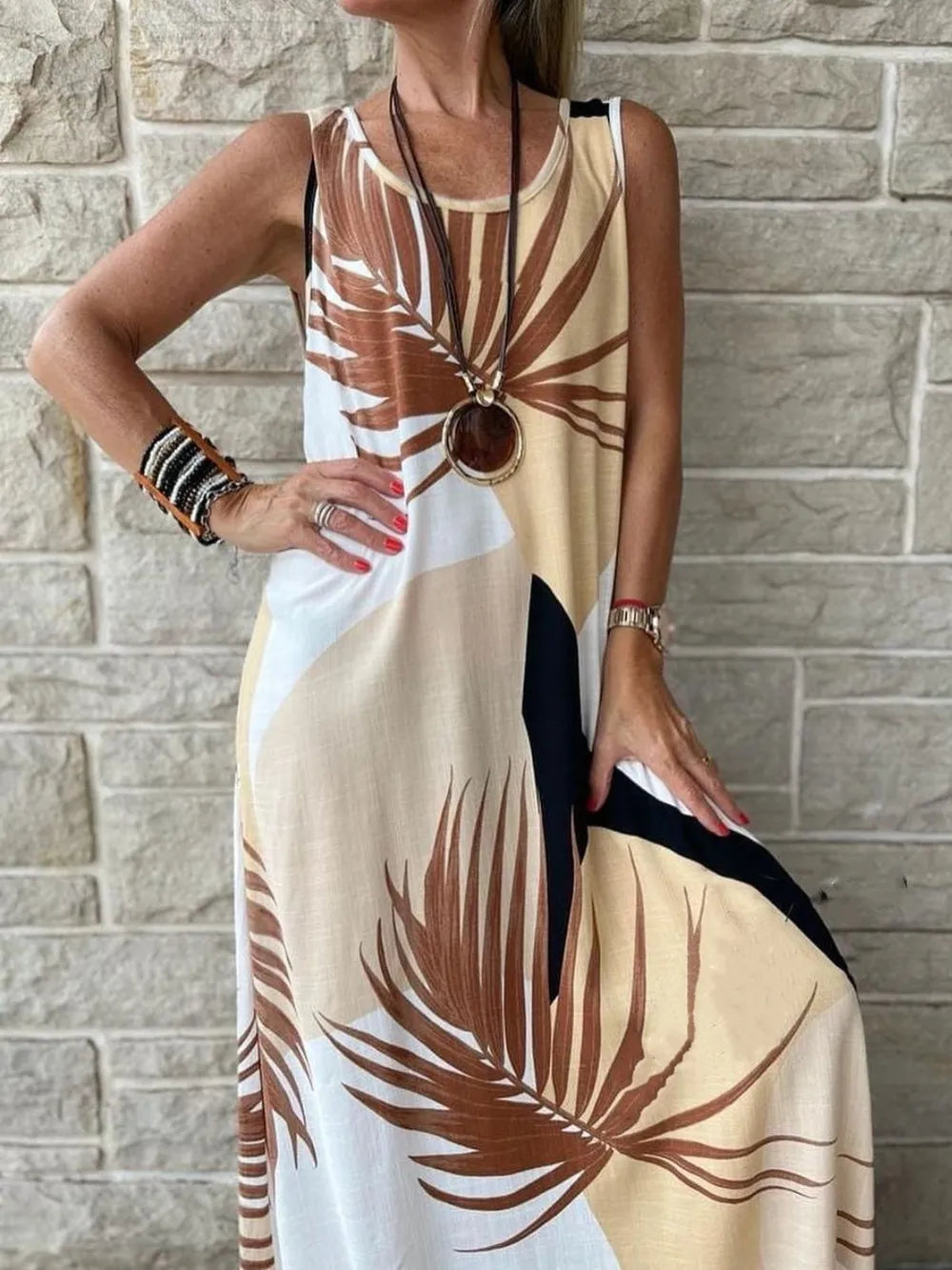 Printed Round Neck Mini Tank Dress Pastel Yellow Fitggins