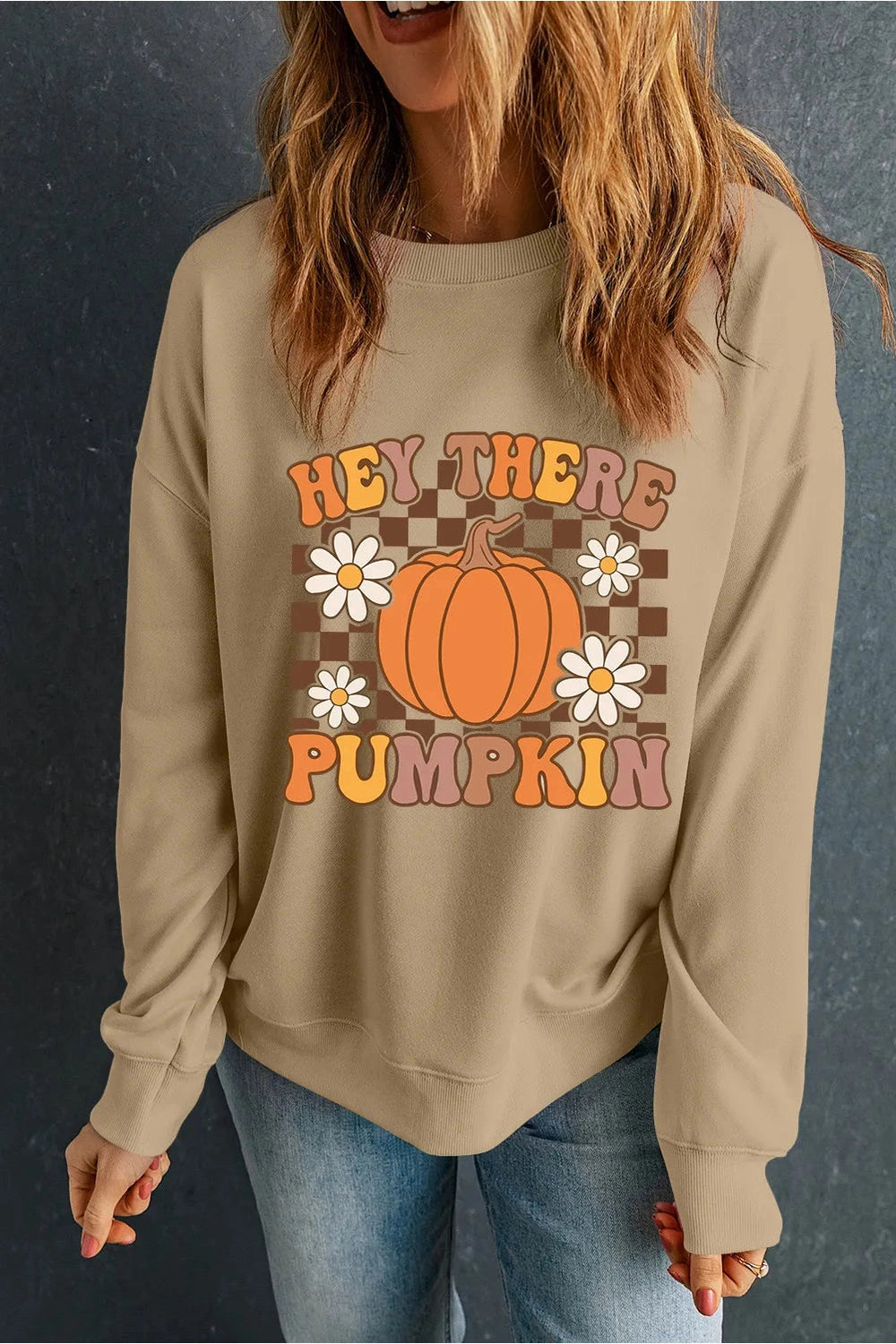 Pumpkin Graphic Long Sleeve Sweatshirt - Sweatshirts & Hoodies - FITGGINS