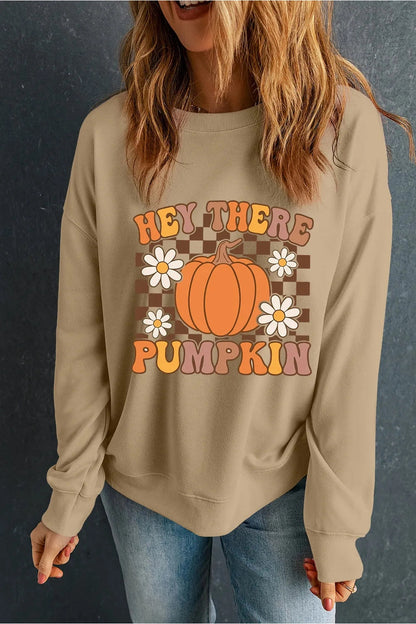 Pumpkin Graphic Long Sleeve Sweatshirt - Sweatshirts & Hoodies - FITGGINS