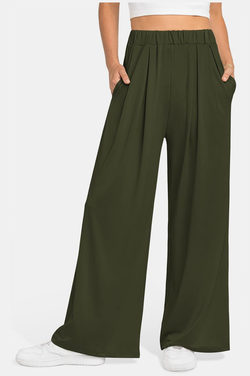 Elastic Waist Wide Leg Pants - Pants - FITGGINS