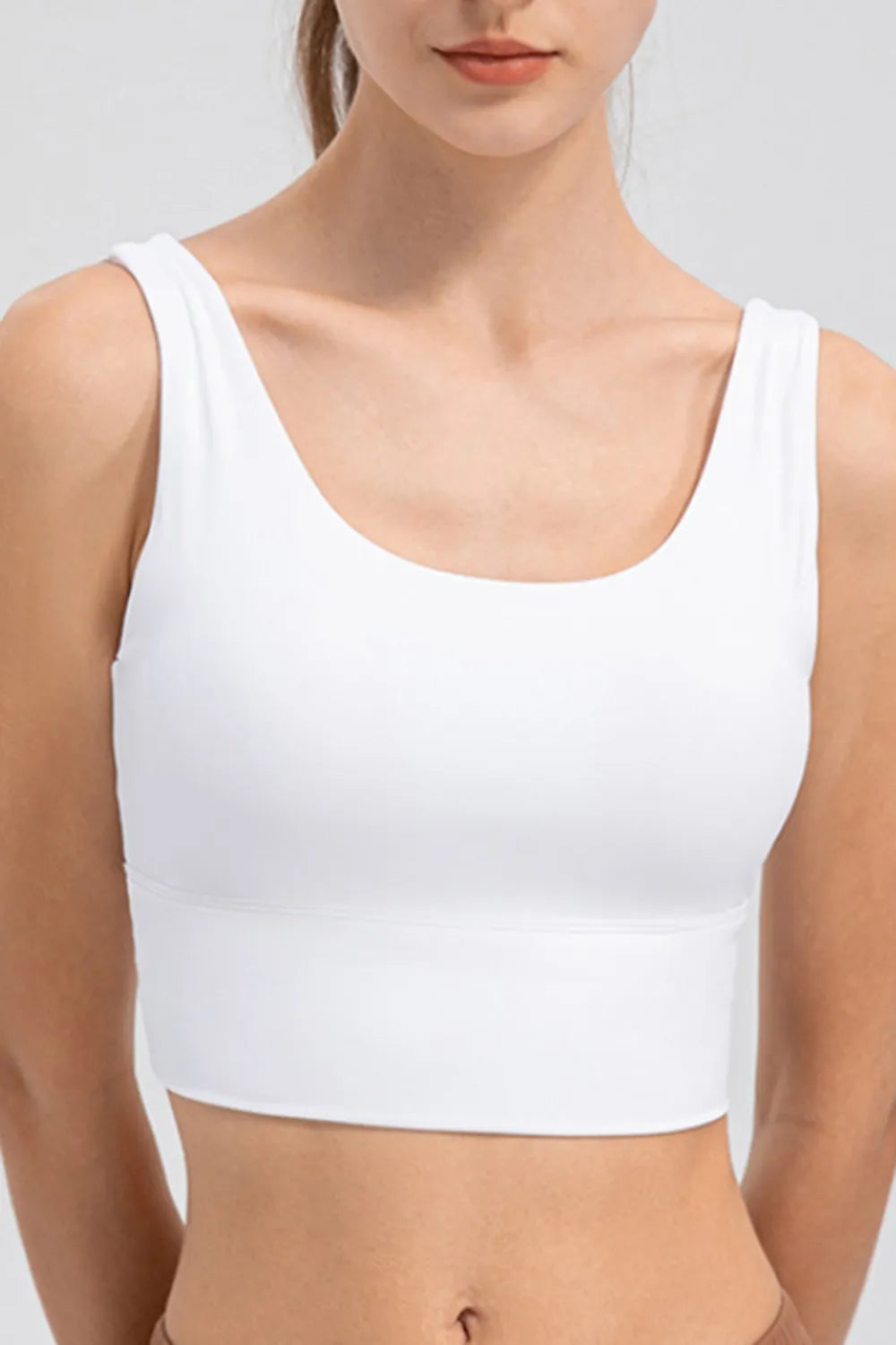 Scoop Neck Wide Strap Active Tank White Fitggins