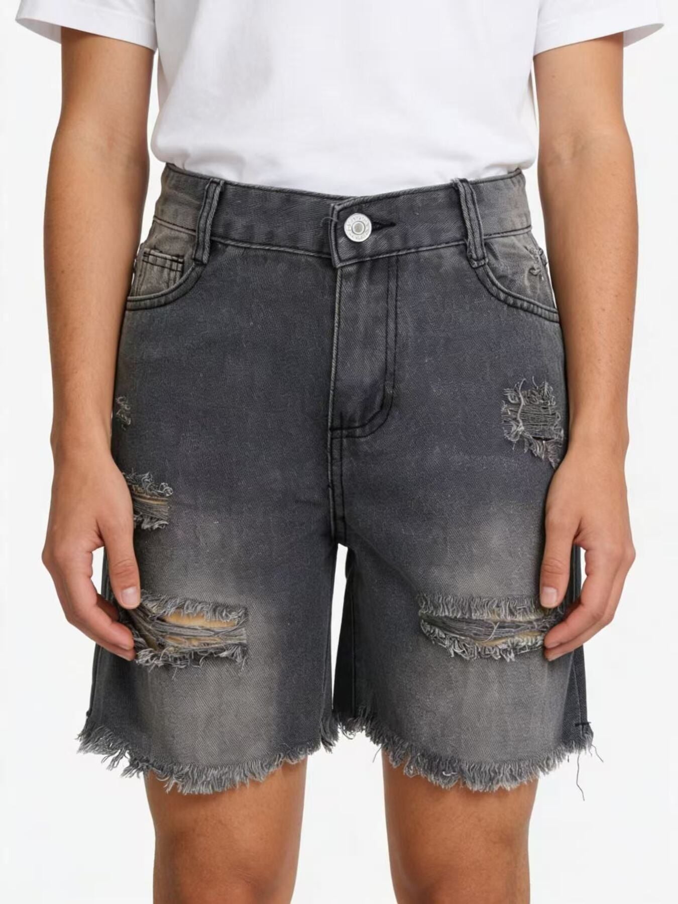Full Size Ripped Frayed Hem Denim Shorts Plus Size Fitggins