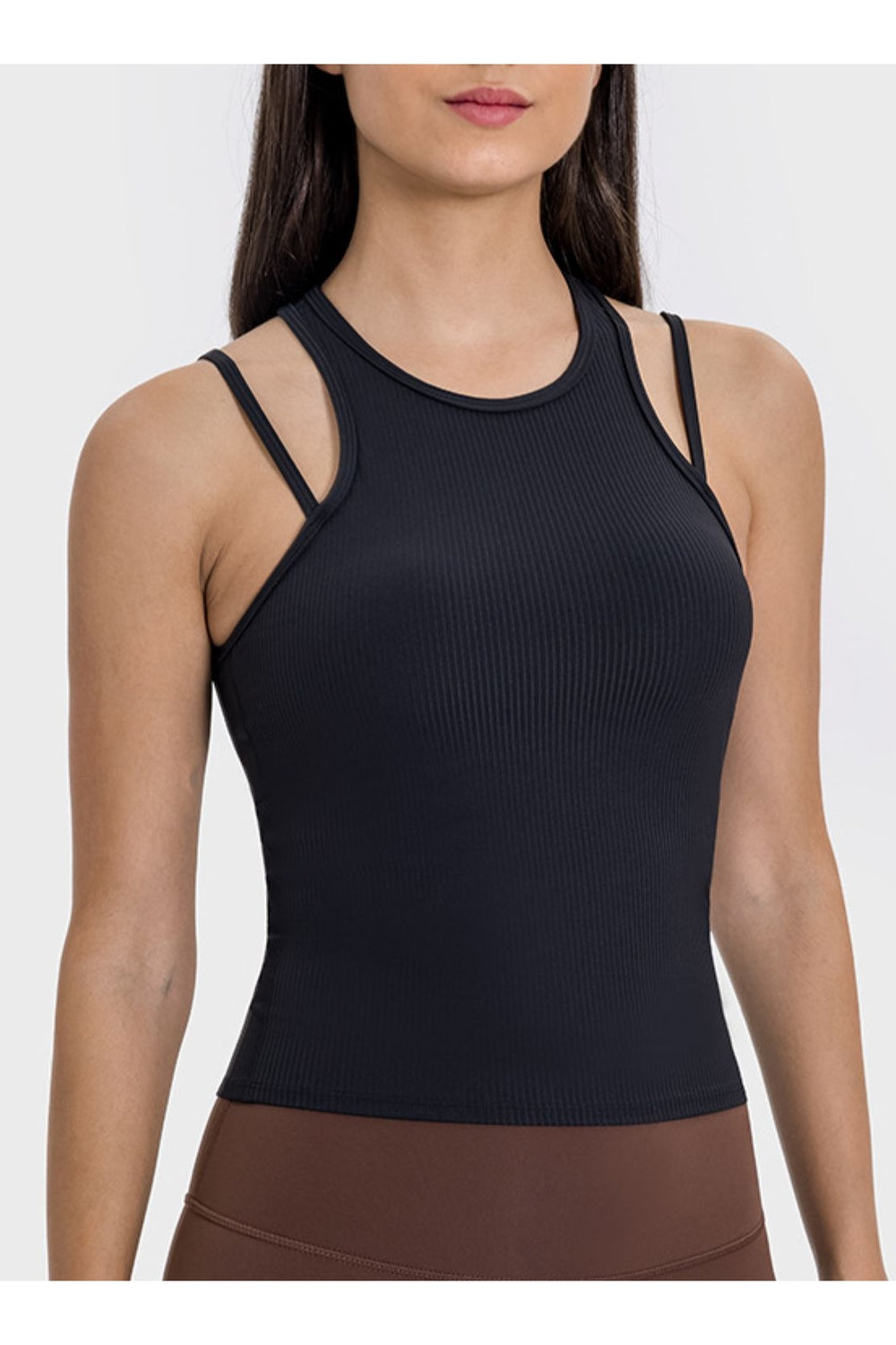 Millennia Cutout Round Neck Racerback Active Tank - Crop Tops & Tank Tops - FITGGINS