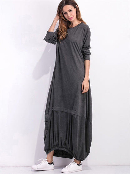 Full Size Round Neck Long Sleeve Sweatshirt Dress Dark Gray Fitggins