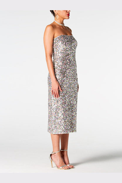 Sequin Straight Neck Midi Wrap Dress - Cocktail Dresses - FITGGINS