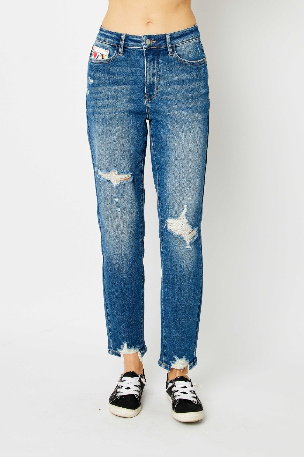 Judy Blue Full Size Distressed Boyfriend Fit Jeans - Jeans - FITGGINS