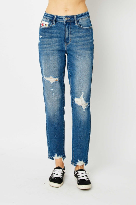 Judy Blue Full Size Distressed Boyfriend Fit Jeans - Jeans - FITGGINS