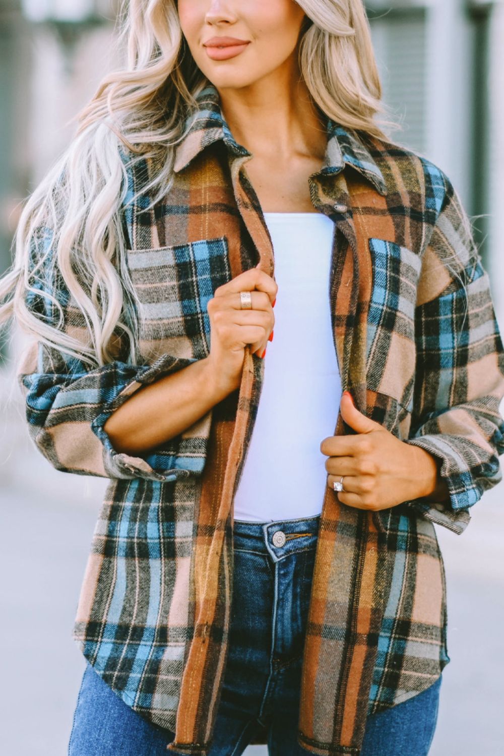 Plaid Collared Neck Long Sleeve Shirt - Shirts - FITGGINS