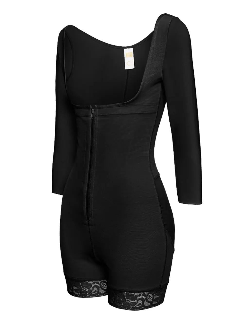 Full Size Zip Up Lace Detail Long Sleeve Shapewear Fitggins