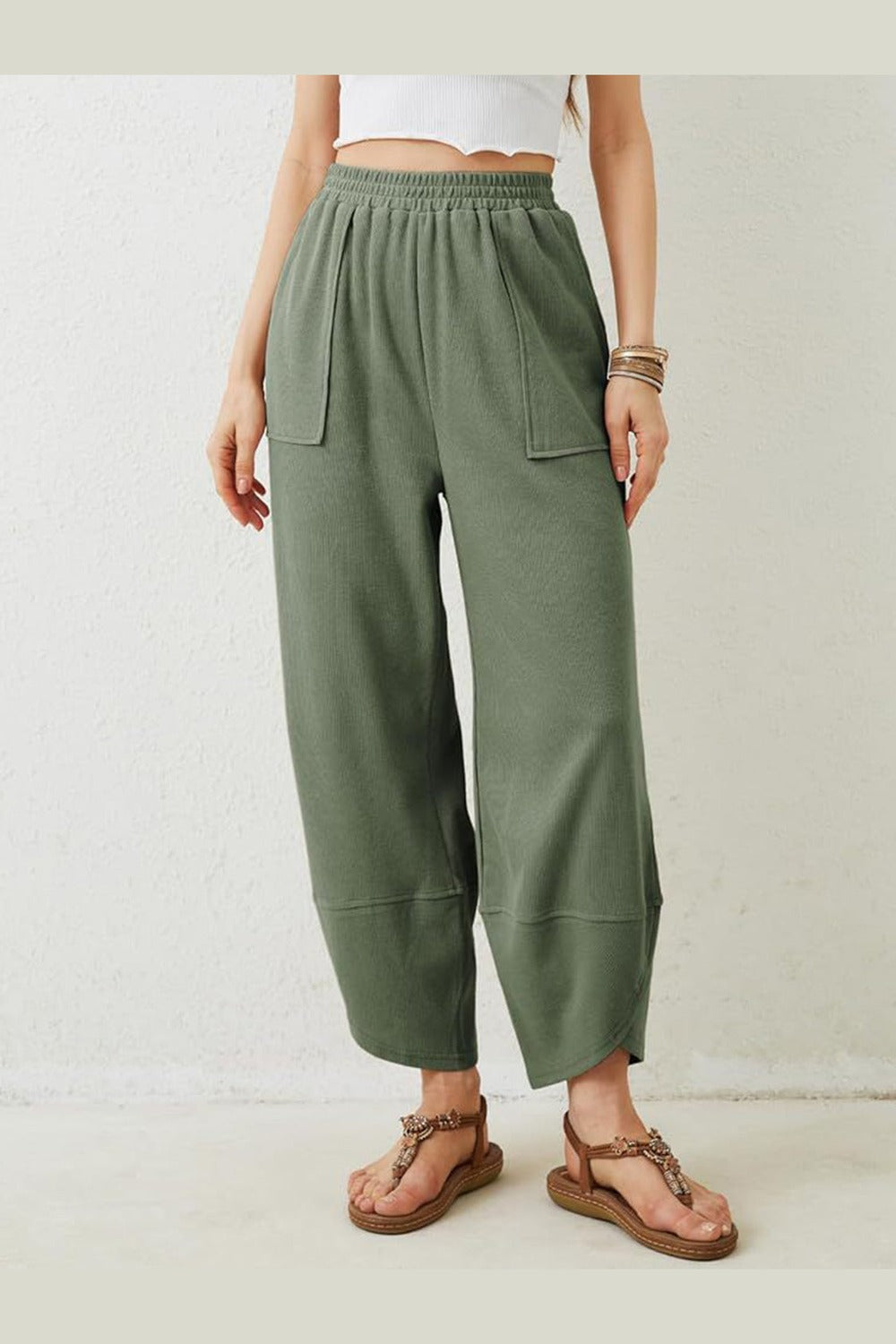 Lovelet Elastic Waist Wide Leg Pants - Pants - FITGGINS