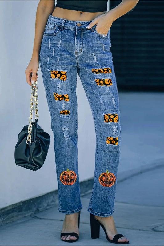 Pumpkin Distressed Straight Jeans - Jeans - FITGGINS