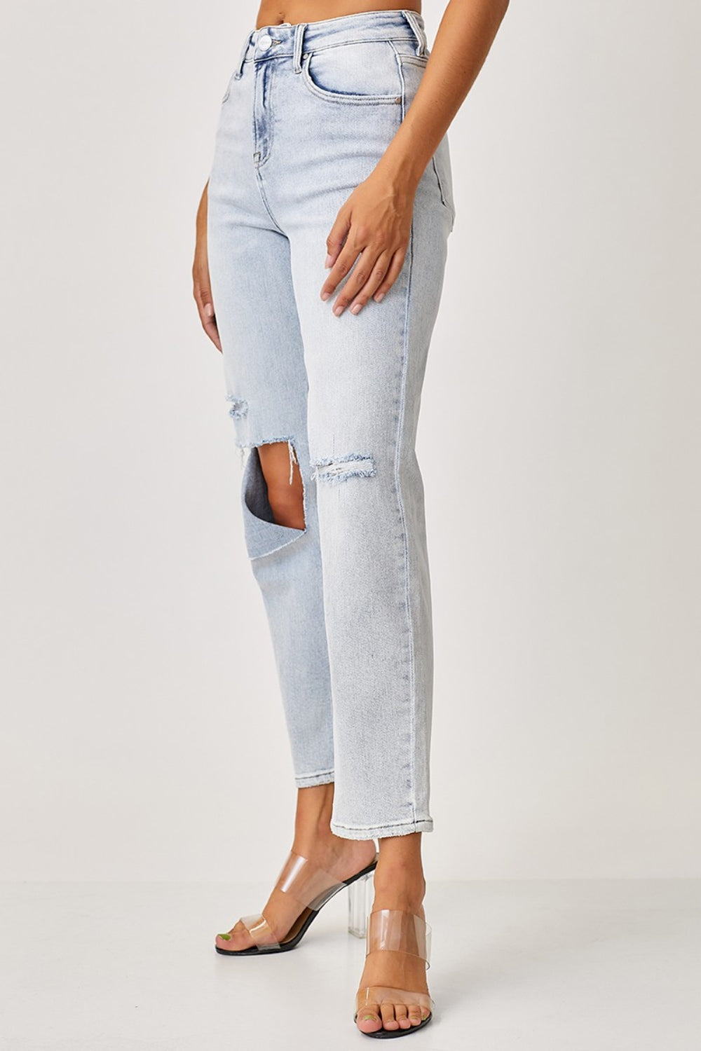 RISEN High Rise Distressed Relaxed Jeans - Jeans - FITGGINS