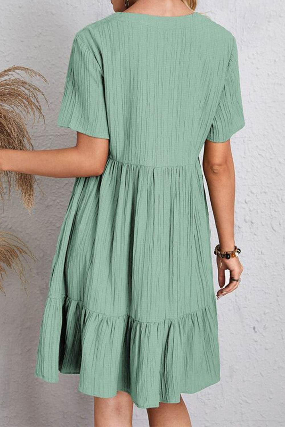 Full Size Ruched V-Neck Short Sleeve Dress - Casual & Maxi Dresses - FITGGINS