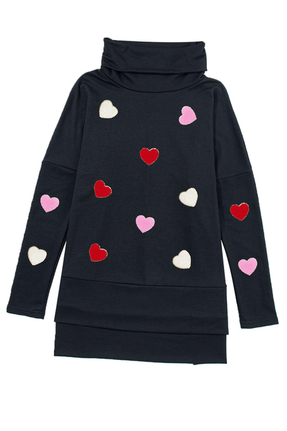 Valentine’s Day Heart Patched Turtleneck Long Sleeve Top - Sweatshirts & Hoodies - FITGGINS