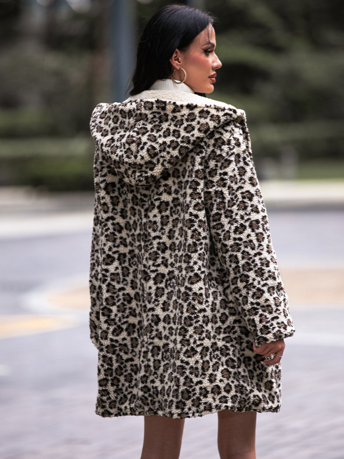 Shiny Leopard Print Hooded Teddy Coat Fitggins