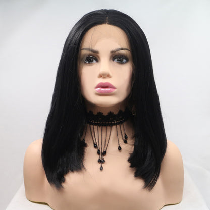 13*3" Lace Front Wigs Synthetic Mid-length Straight 12" 130% Density - Hair - FITGGINS