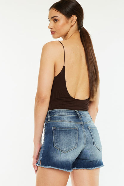 Kancan High Waist Raw Hem Denim Shorts - Denim Shorts - FITGGINS