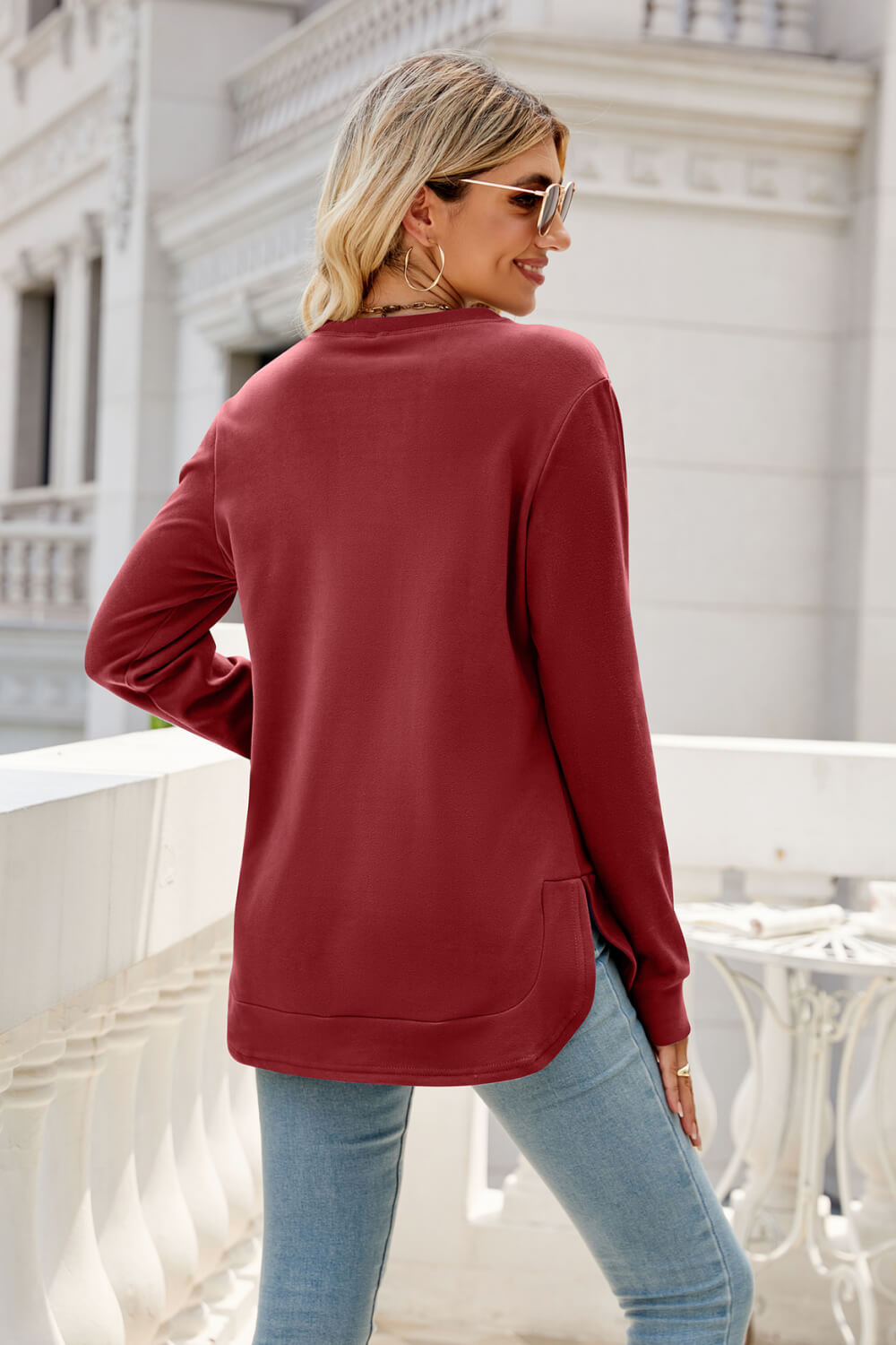 Round Neck Slit Tunic Top - T-Shirts - FITGGINS