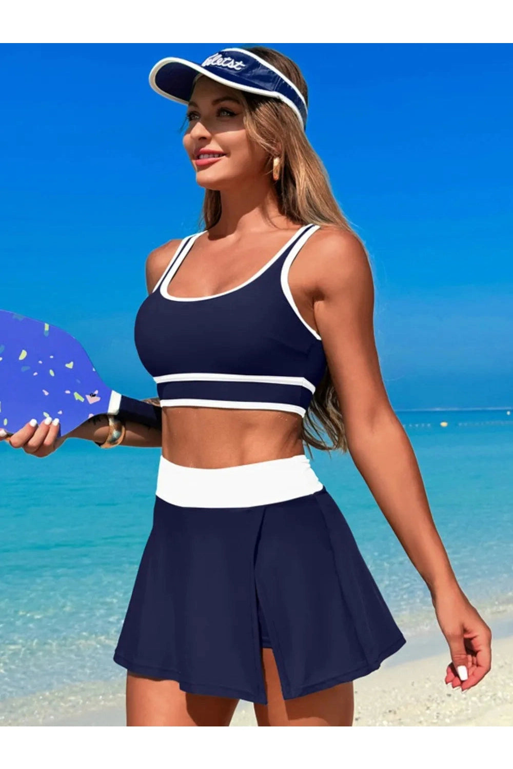 Playful Scoop Neck Top & Skort Swim Set Fitggins