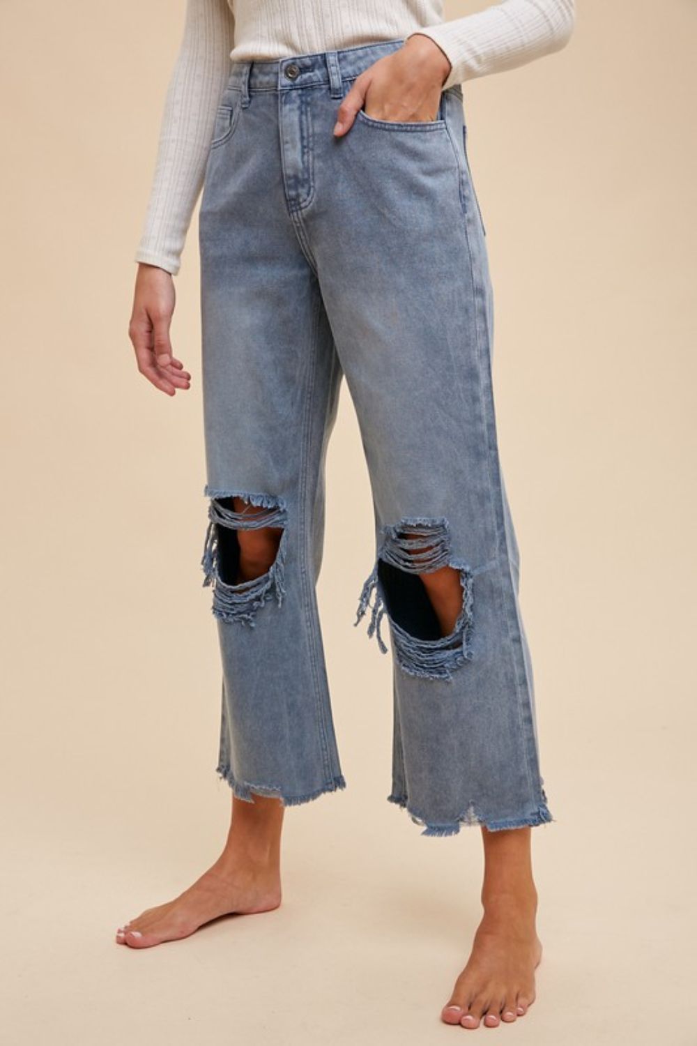 Annie Wear Distressed Raw Hem Jeans - Jeans - FITGGINS